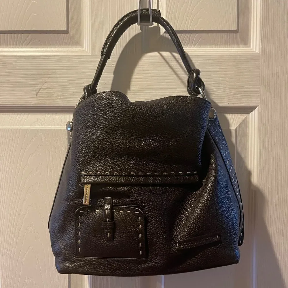 BCBGMAXAZRIA Hobo Leather dark Brown Bag Stitching accent,silver tone hardwares